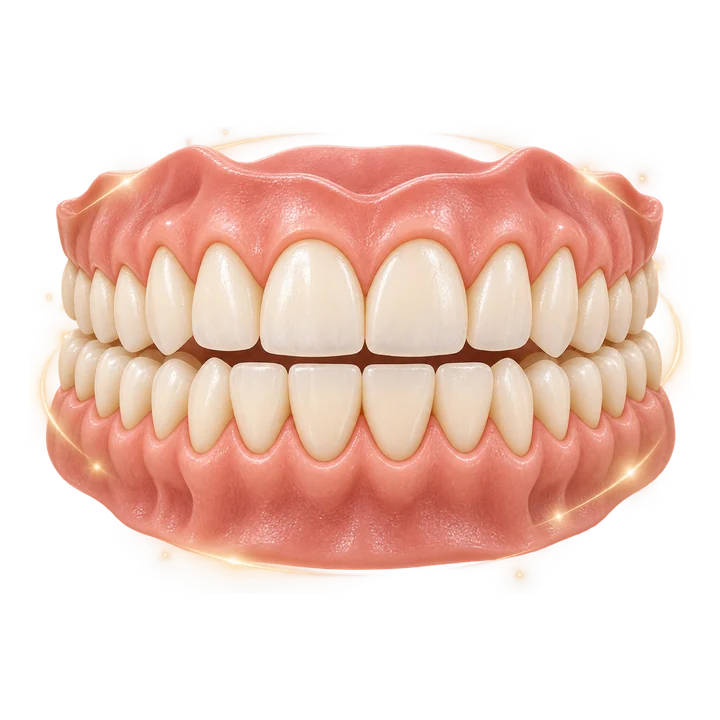 Arcadas superior e inferior reabilitadas, com sorriso natural